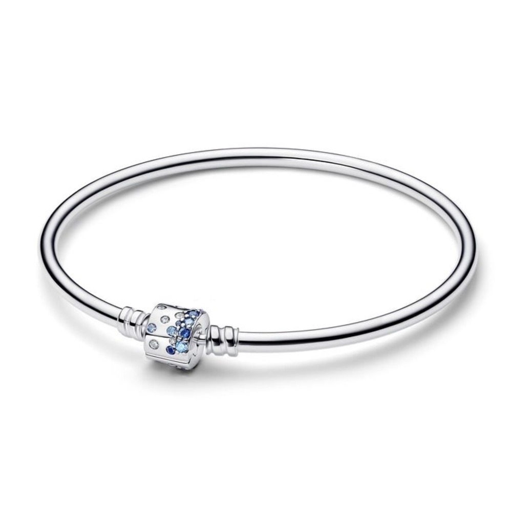 Pandora Sparkling Barrel Clasp Bangle Sterling Silver Blue‎ Crystal 593930C01-17